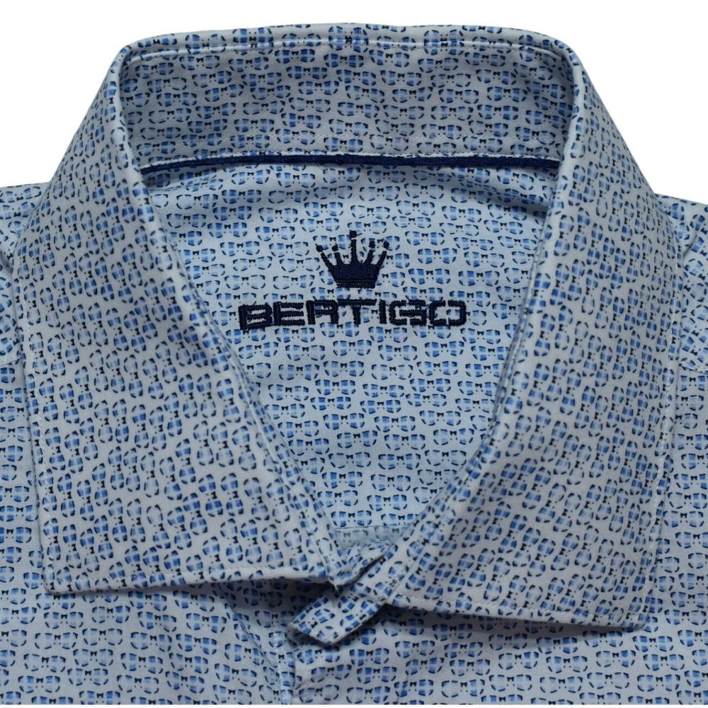 Bertigo Mens Blue Spectacles Print Short Sleeve Button Down Cotton Shirt L